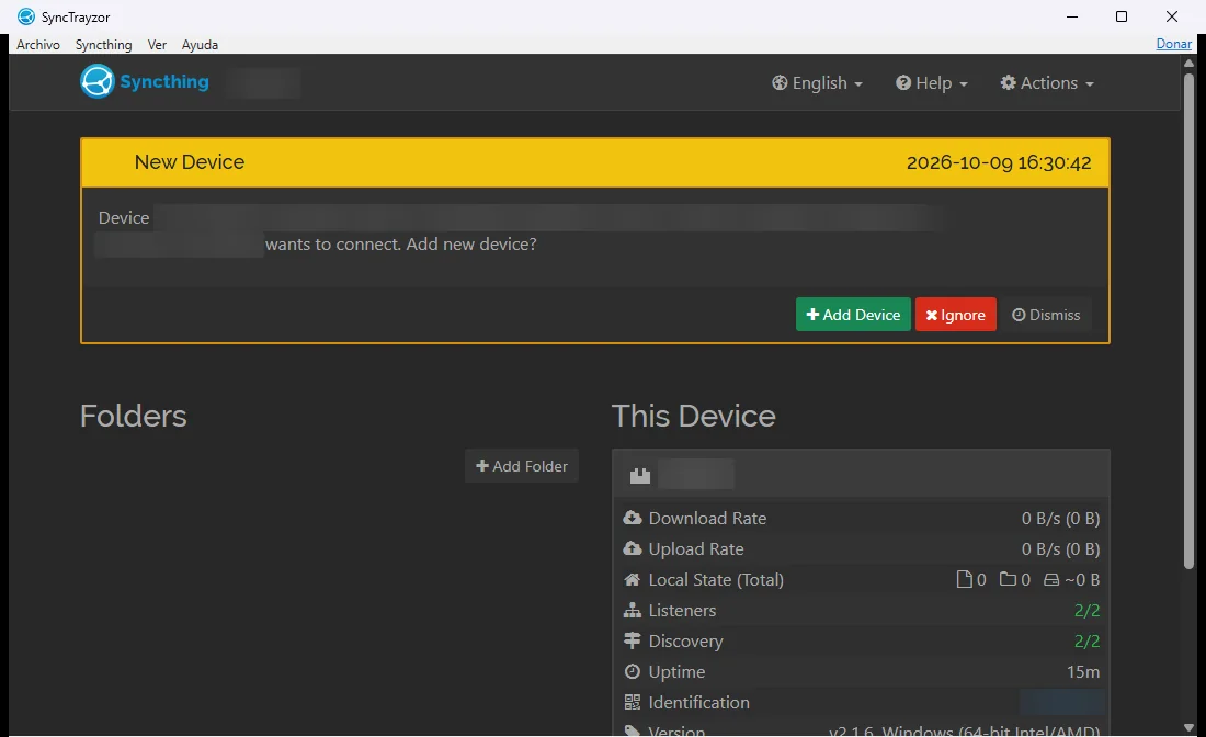 The PC asking to accept the new device