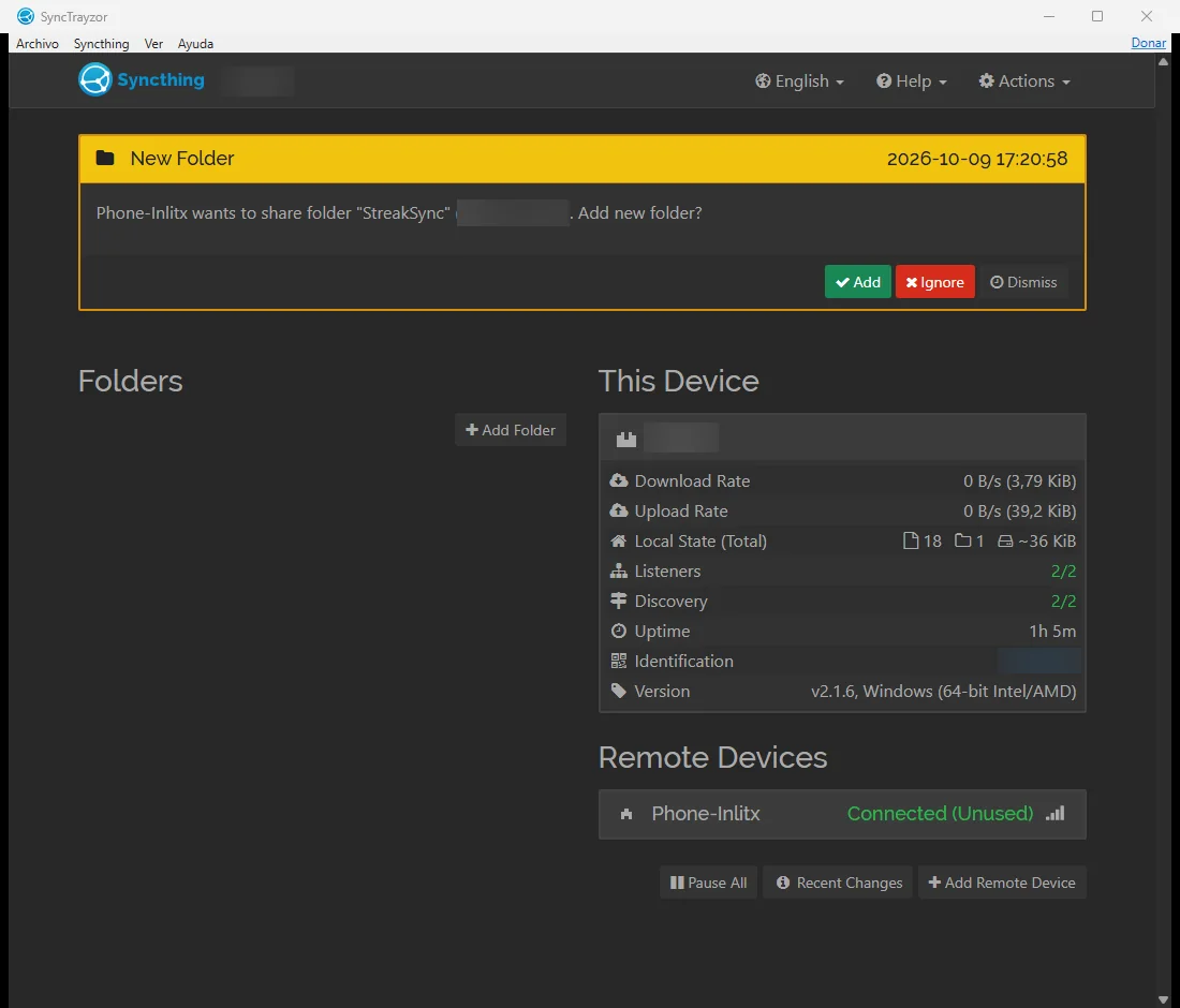 The PC asking to add the shared folder