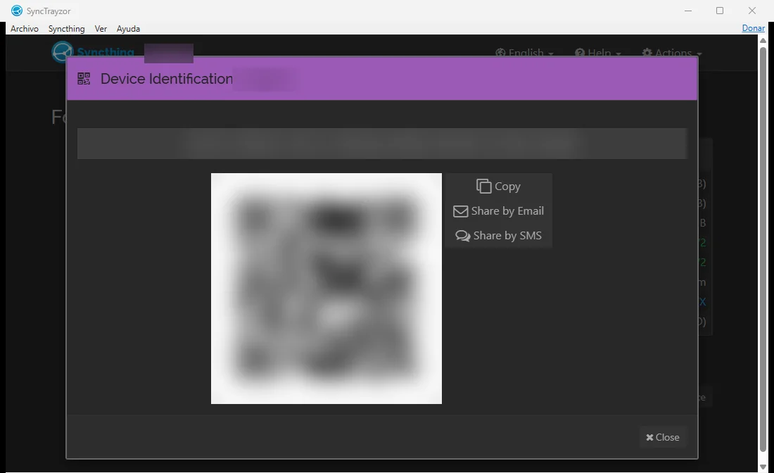 The PC's device ID and QR code