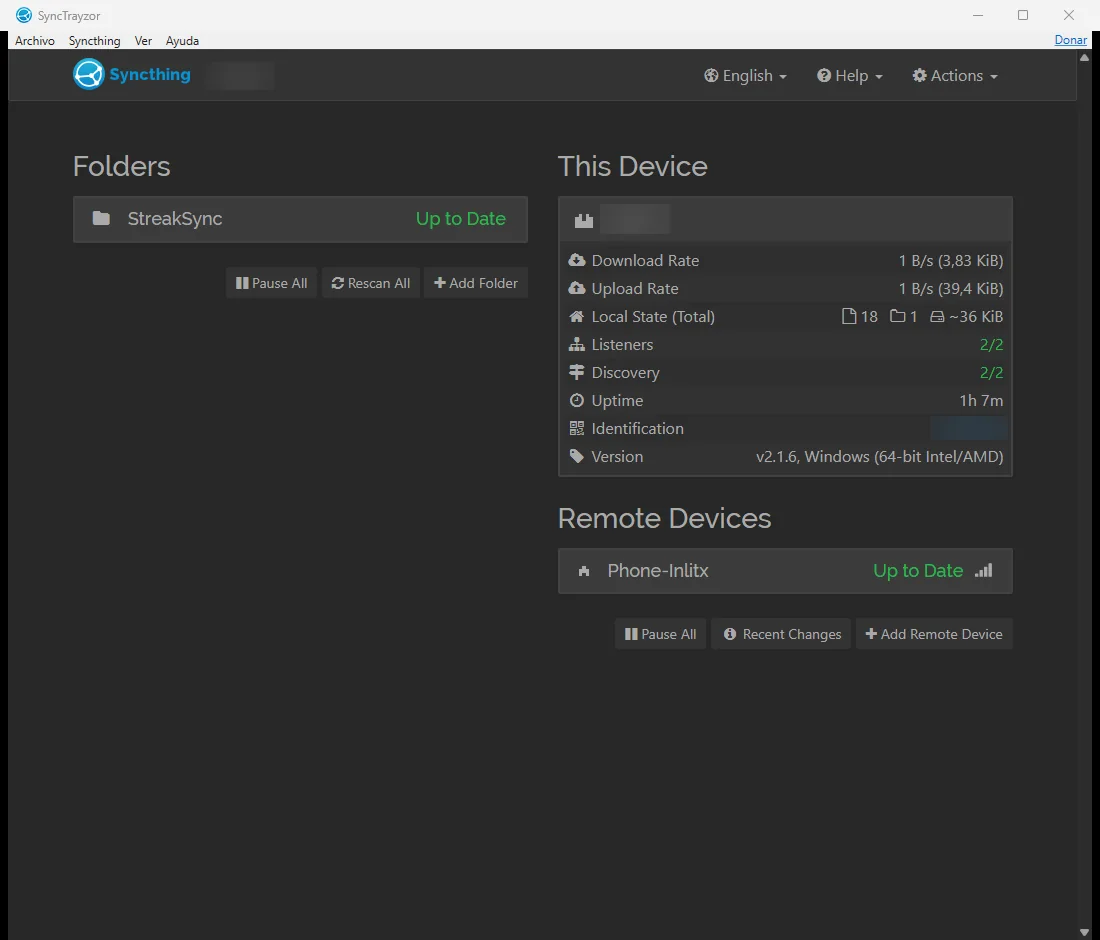 The StreakSync folder up to date on the PC